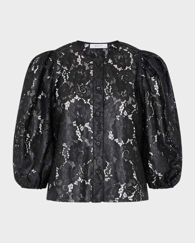 Nannie Lace-Effect Faux Leather Top
